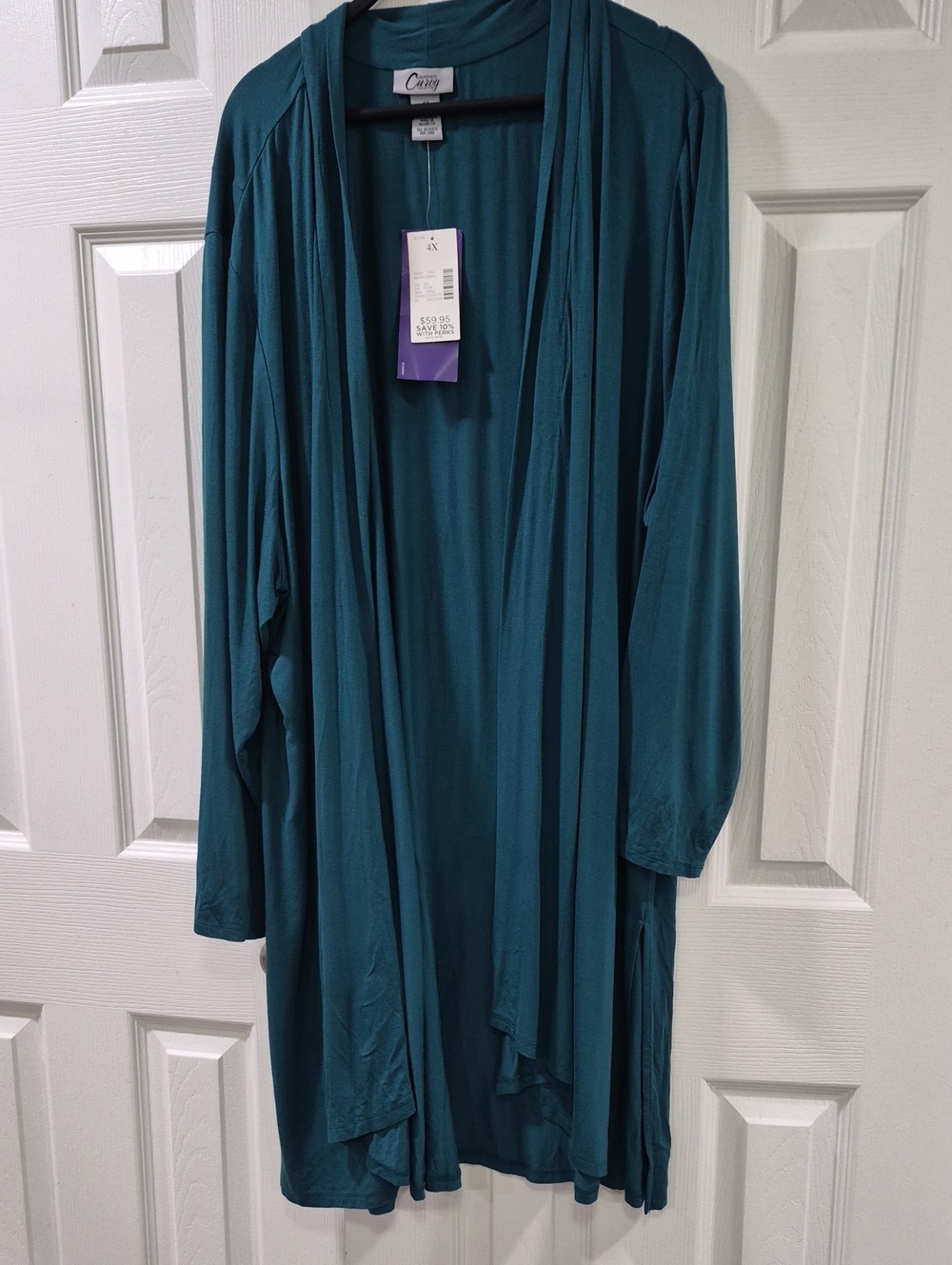 Catherines Teal Open-Front Drape Cardigan